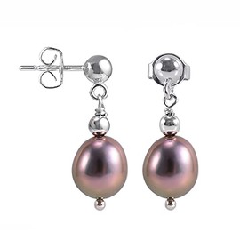 Jo & Co. Peacock Black Freshwater Cultured 4 mm Silver Stud with 9 X 7.5 mm Pearl Drop Earrings with 925 Sterling Silver Fittings. Some Variation in Colour Tone May Occur