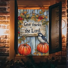BlissYard Religious Autumn Window Banner 31x47 Inch Thanksgiving Pumpkin Corn Maple Leaf Psalm Verse Holiday Decor Indoor Outdoor Door Cover Display with Ofrenda Papel Picado Photo Background
