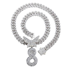 Halukakah 18K Real Gold/Platinum White Gold Plated Pendant Necklace for Men and Women - Over 1000 Diamonds - Cuban Link Chain - 3D Butterfly Letter Pendant - For Your Loved Ones, Brass, No Gemstone