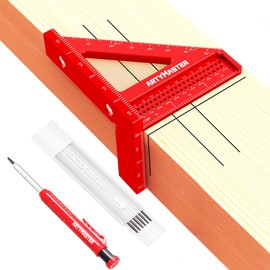 3.8＂Mini 3D Multi-Angle Measuring Square Ruler, WT102A High Precision Hole Scribing Woodworking Tools, 0-90° Aluminum Alloy Carpenter Square Wood Working Tools, Carpenter Pencils 6 Refills.
