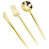 LULLABY 300PCS Gold Plastic Silverware, Heavy Duty Disposable Utensils, Gold