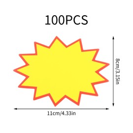 vesaneae 100 Pcs Starburst Sale Signs, Blank Star Burst Signs, Yellow Burst Paper Signs with Red Edge, Retail Sale Signs Display Tags for Retail Store Grocery Shop Supermarkets (Yellow, 8x11cm)