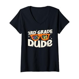 Womens 3rd Grade Dude Back To School Sunglasses Teachers Students V-Neck T-Shirt