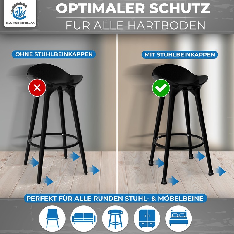 36 Chair Leg Caps with Black Felt - Also Ideal