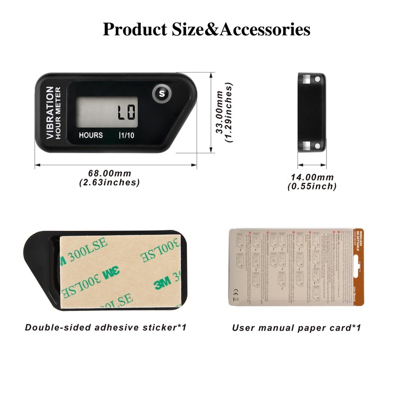 Jayron JR-HM016B LCD Wireless Digital Hour Meter Gauge Vibration Activated,Waterproof