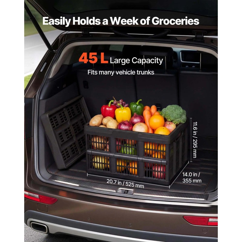 45L Plastic Collapsible Storage Bins 3-Pack Stackable Folding Storage Crates