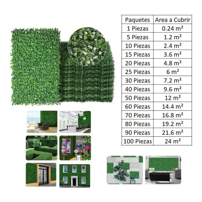 CL Jardin Vertical Artificial Muro Verde Follaje Con 10pz