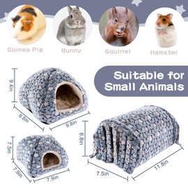 MABOZOO 3 Pack Guinea Pig House Accessories, Washable 2 Guinea Pig House and Hideout Tunnel with Curtains, Chinchilla Hideout for Hamster, Rabbit, Bunny, Chinchillas (Blue-Star)