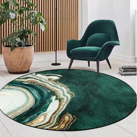 ZSSZO Emerald Green Round Rug for Living Room 3 Feet Marble Area Rugs Abstract Modern Floor Mats Washable Non-Slip Carpet