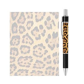 Notepad and Pen Set - Stationery Gift - Memo Paper - Office School Business Home Supplies (Leopard Print)