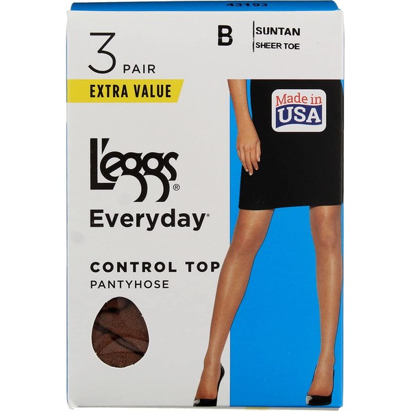 L'eggs womens L'eggs Everyday Women's Nylon Control Top - Multiple Packs Available Pantyhose, Sun Tan 3-pack, Queen US