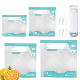 Annalocker Sous Vide Bags Vacuum Bags, Reusable Vacuum Bags with 4 Seal Sliders, PA & PE Material, Double Zip (Green Transparent, Manual Pumps)