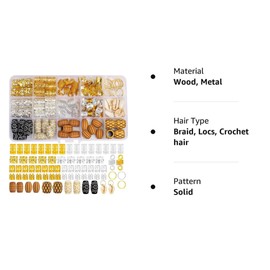 The Original Braid Tree Hair Jewellery and Accessories Set, 133 Pieces, Metal and Wood Hair Beads, Rings and Cuffs for Braids and Locs, Gold and Silver