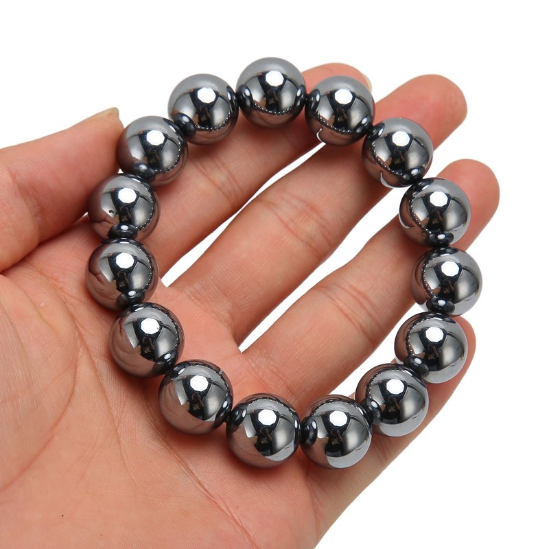 14mm Terahertz Stone Bracelet Promote Circulation Round Beads Chian Bracelet
