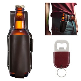 YKuzLx Beer Belt, PU Leather Beer Holster Bottle Holders with Bottle Opener, Grilling Beer Gifts for Men Women, Beer Accessories for Travel Outdoor (Espresso Brown)