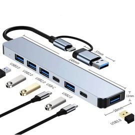 Coverzone Çoklayıcı Adaptör 7in1 USB/Type-c To USB A, USB C Macbook uyumlu Çevirici Adaptör Çok Portlu Çoklayıcı 7 in 1 USB HUB (Gri)