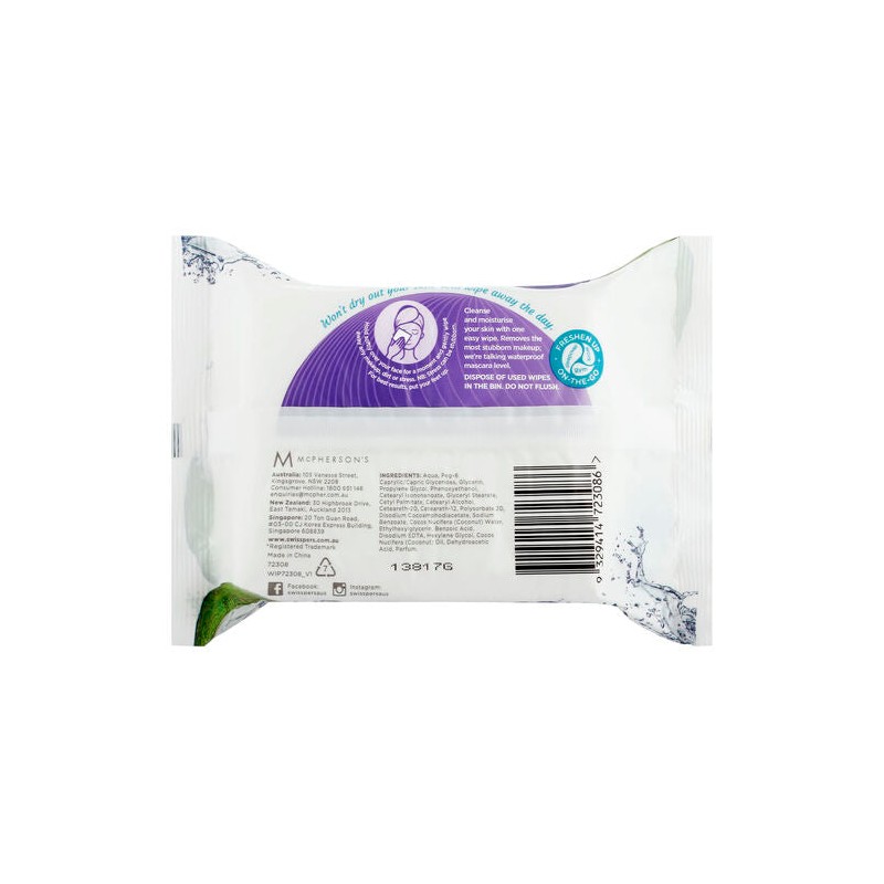 Swisspers Micellar and Coconut Water Facial Wipes 25 Pack
