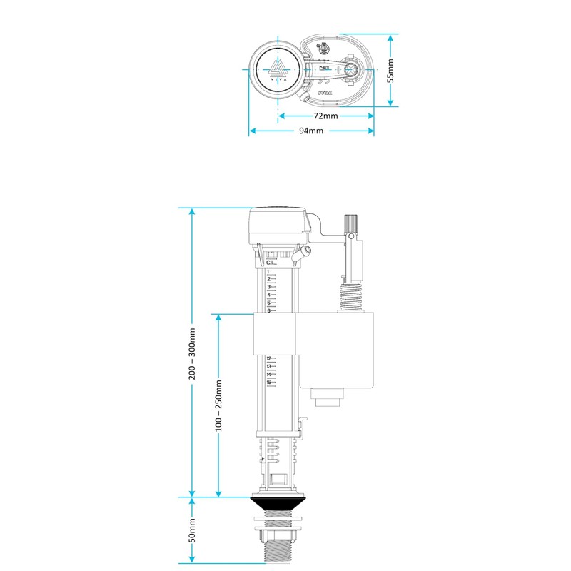 Taps2Traps Skylo Bottom Entry Adjustable Height Fill Valve for Toilet