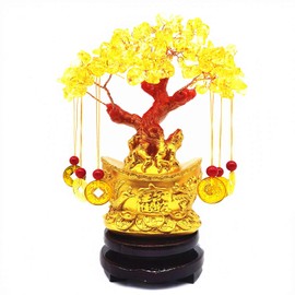 Colorsheng Feng Shui Citrine Quartz Crystal Money Tree Bonsai Style Decoration for Luck and Wealth (Yuan Bao)