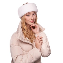 Futrzane Modern Headband - Ladies Winter Fur Headbands - Soft Russian Ear Warmer - Size XS (White Modern)