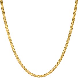 LIFETIME JEWELRY 2.2mm Rounded Box Chain Necklace for Women & Men 24k Gold Plated (18 inches, Gold)