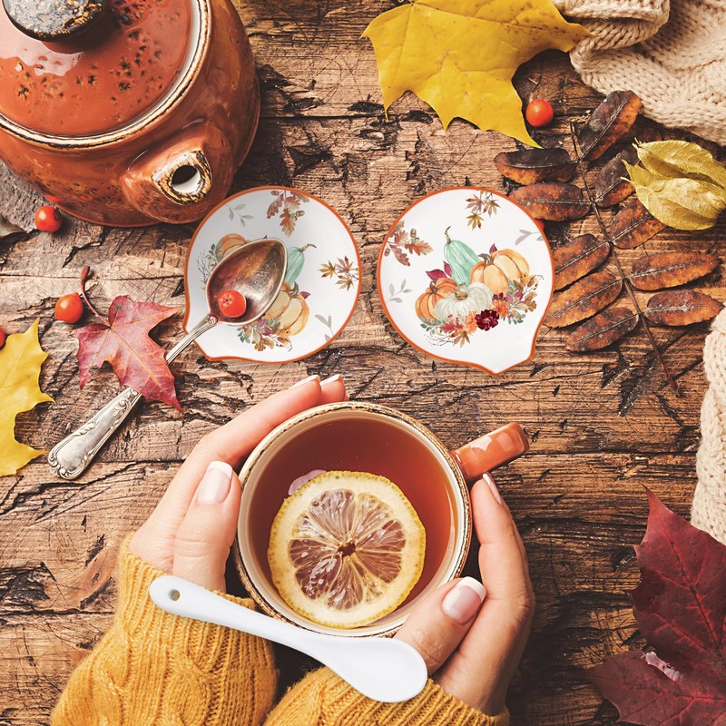 2 Pcs 4.7 Inch Fall Thanksgiving Ceramic Spoon Rest Autumn