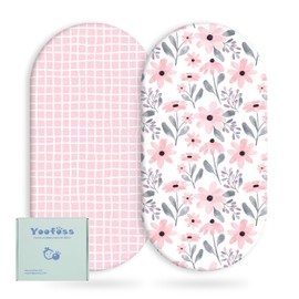 Yoofoss Moses Basket Fitted Sheets 81 x 41 x 8 cm Cozy & Breathable Pram Sheets Fitted for Baby Boy and Girl 2 Pack Easy Care Soft Crib and Bassinet Sheets Pink Floral
