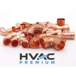 Copper Fitting 1/2 Inch (HVAC Outer Dimension) 3/8 Inch (Plumbing Inner Dimension) - Straight Copper Coupling Fittings With Rolled Tube Stop & HVAC – 99.9% Pure Copper - 5 Pack