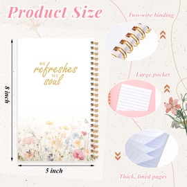 Lewtemi 1 Pcs 8"x5" Small Left Handed Notebook Christian Hardcover Notebook Wire Bound Mini Lined Notebook Aesthetic Spiral Journal 50 Sheets Ruled for College Subject Office (Pink, Floral Pattern)