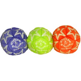 DirtBag Footbag Stellar Staller 3 Pack, Glow in The Dark 12-Panel Footbag Hacky Sack, Hand-Stitched, Synthetic Suede - Purple/Fluorescent Green/Fluorescent Red