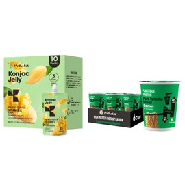 Hethstia High-Protein Ramen Pork Tonkotsu 6 Pack & Konjac Jelly Mango 10 Pouches, Plant-Based Instant Soup & Drinkable Jelly, Low Calorie, Keto, Vegan, Healthy Food Gift