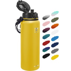 Fanhaw 40 Oz Insulated Stainless Steel Water Bottle with 1 Lid (Chug Lid) - For Outdoor, Women, Men | Leak & Sweat Proof with Anti-Dust Lid (Yellow)