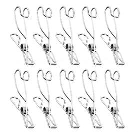 RICISUNG Clothespins, Stainless Steel Hook Clips, Set of 10, Indoor, Bathroom, Washroom, Laundry Dryer, Sandwich, Kitchen, Dish Towel, Clothesline, Pinch, Multi-purpose, Stainless Steel, Durable