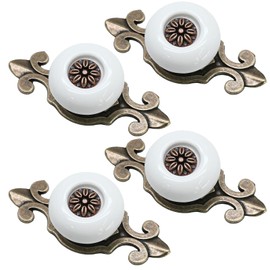 suiwotin 4pcs Ceramic Knobs White Dresser Knobs, Vintage Cabinet Knobs with Antique Bronze Back Plate, Decorative Drawer Knobs Pull Handles for Closet, Cupboard