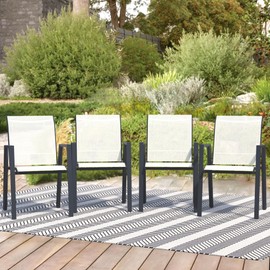 Outdoor Dining Chair Set of 4, Stackable Patio Chairs, Metal Textilene Chair with High Back, Sling Chairs for Lawn, Garden, Yard and Deck (4,Oyster)