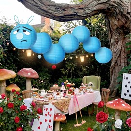 Weekgrat 7 Pcs Wonderland Tea Party Decoration Blue 12" Caterpillar Lantern