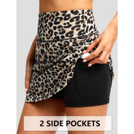 G Gradual Skorts for Woman Golf Skirt High Waisted with 2 Inner Pockets Built-in Shorts Stretchy for Tennis Summer Casual, Leopard, Medium