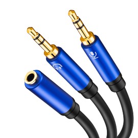Headphone Splitter 1.5M,TanQY Headphone Splitter for Computer 3.5mm Female to 2 Dual 3.5mm Male Headphone Mic Audio Y Splitter Cable Smartphone Headset to PC Adapter (1.5M, Blue)