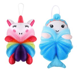 Bath Loofahs,Ttdesefu Kids Toddler Body Sponge Cute Cartoon Kids Loofah,Bath Sponge Shower Puff Soft Loofah Sponge Pouf Exfoliating Mesh Shower Ball (Animal，2 Pcs)