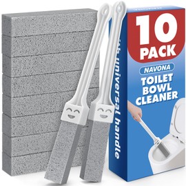 Navona 10 Pack Pumice Stone Toilet Bowl Cleaner with 2 Extra Long Handle,Pumice Stone Scouring Sticks for Toilets, Bathrooms, Kitchens, Spas and Pools