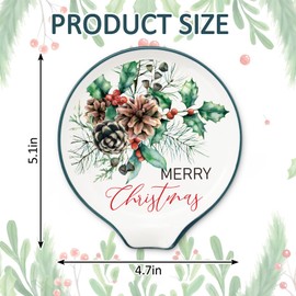 JarThenaAMCS 4Pcs 4.7inch Merry Christmas Spoon Rest Watercolor Xmas Tree Plant Small Coffee Spoon Holder for Winter Xmas Coffee Stirrers Teaspoon Bar Coffee Station Accessories