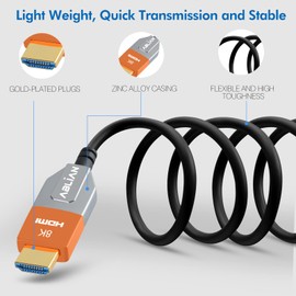 8K HDMI 2.1 Cable 50ft,Fiber Optic HDMI Support 8K60hz 4K120hz 144hz HDCP 2.3 2.2 eARC 48Gbps Ultra High Speed Compatible with Dolby Vision Atmos RTX3080,3090 (Fiber Optic HDMI 2.1 Cable, Orange)