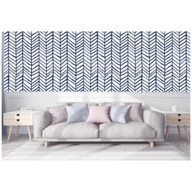 HAOKHOME Blue Wallpaper Navy Peel and Stick Wall Paper Modern Stripe for Bathroom Herringbone Removable Decoration 17.7in x 9.8ft