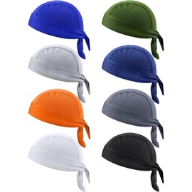 8 Pack Do Rag Skull Caps for Men Sweat Wicking Doo Rags Cooling Helmet Liner Cycling Motorcycle Bandana - Color: Plain Style, Size: Multicoloured