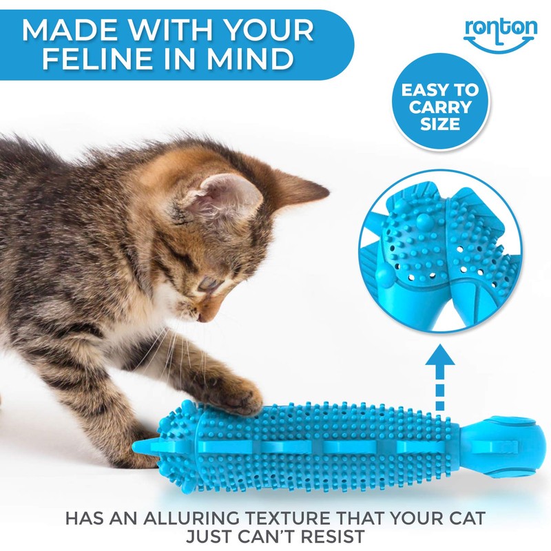 Ronton Cat Toothbrush Catnip Toy - Durable Hard Rubber -