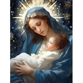 QAZWSX Virgin Mary Mother Hold Son 5D Diamond Art Painting for Adults Full Drill Round Diamond Paint by Number Kits for Beginners Gems Cross Stitch for Wall Decor 12x16 inch