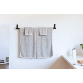 KEYAIIRA - Leather & Wood Hand Towel Rail Kit, Towel Holder Bathroom, Kitchen, RV, Kit Includes Leather Strap Hook, Walnut or Birch Dowel, Gold/Brass Hardware, Simple Design, Small Space Organization