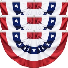SURCVIO 3 Pack USA Pleated Fan Flag, 3 X 6 Feet American US Bunting Flag Patriotic Half Fan Banner Flag Decoration, 4th of July Memorial Day Independence Day Fourth July Outdoor Decor ( 3 Pack 3x6 Feet )