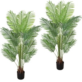 Roselywed Artificial Palm Tree 5FT 2 Pack with 15 Trunks & Realistic Leaves Faux Green Tropical Areca Palm Fake Floor Plants for Indoor Outdoor Garden Landscaping Decor Housewarming Gift (5FT, 2Pack)