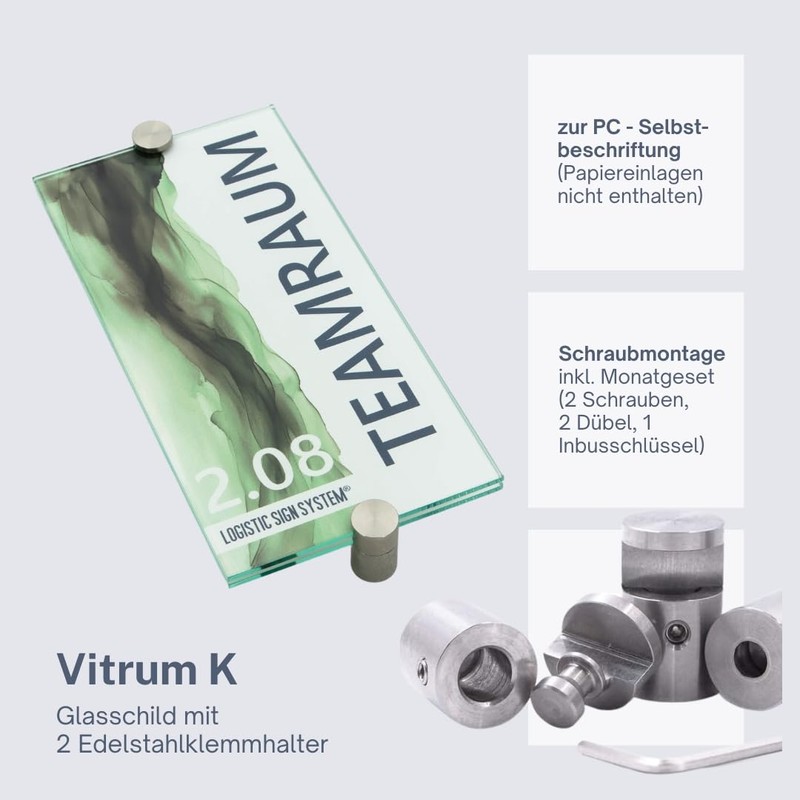 Logistic Sign System Glass Door Sign, Vitrum K2, Clamp Holder